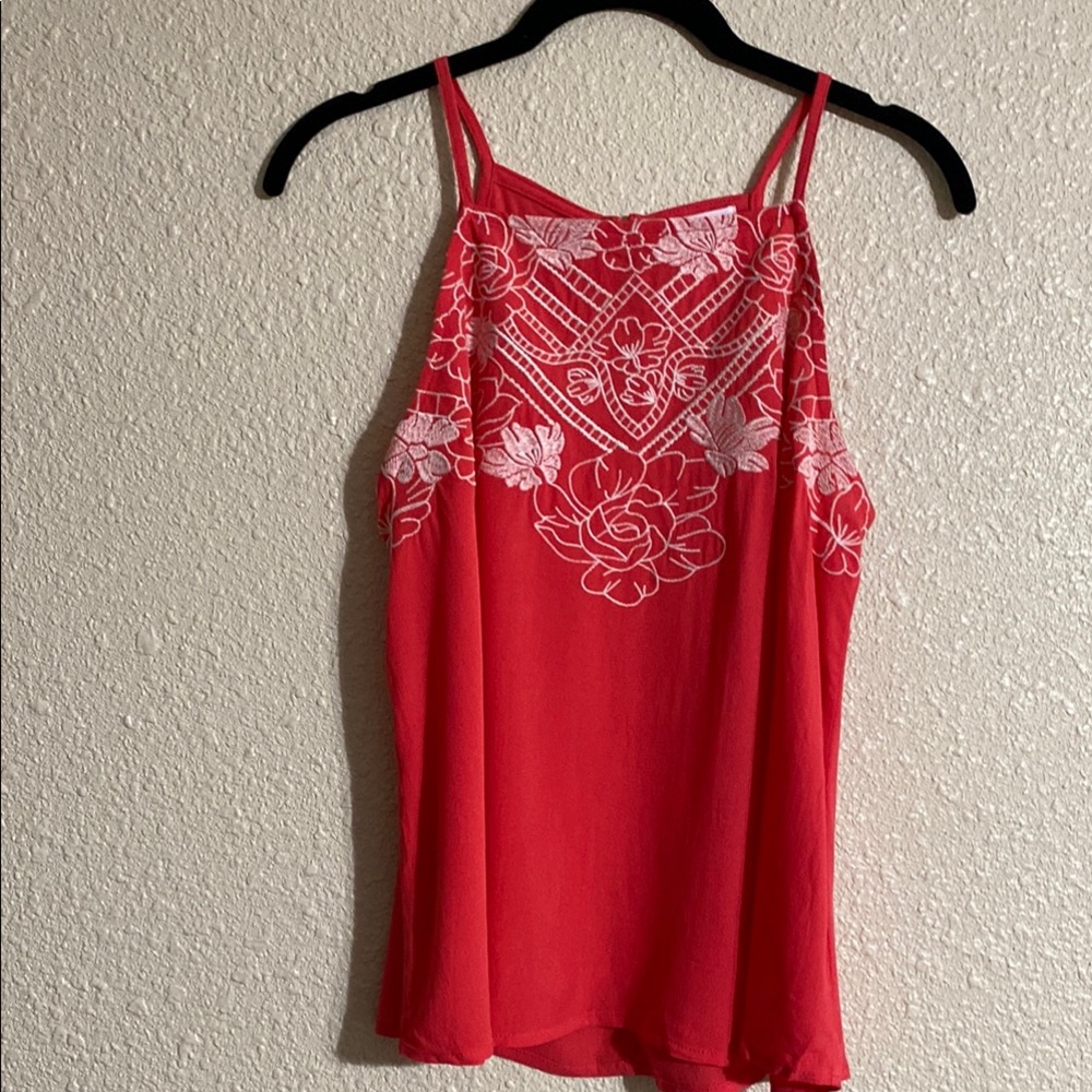 Love on a Hanger Coral Embroidered Tank Top NWOT Size S